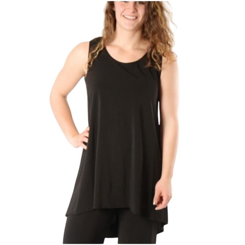Bryn Walker Luis Tunic Top Black Hi Lo Hem Jersey Size XL